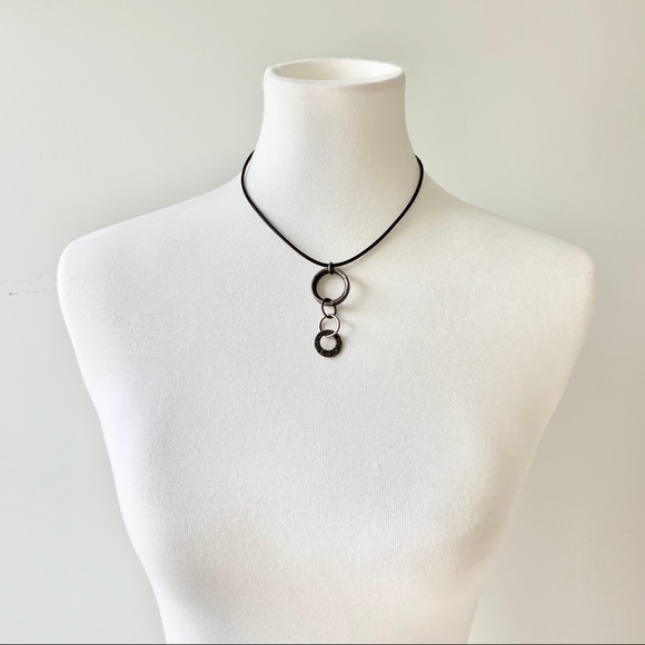 Cord Silver Circle Dangly Necklace - Picture 2 of 7
